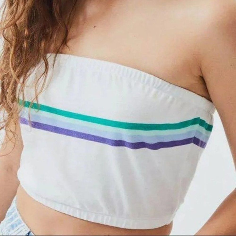 Me to We Pacsun White Striped Retro Bandeau Crop Top Tube Top - Picture 2 of 8
